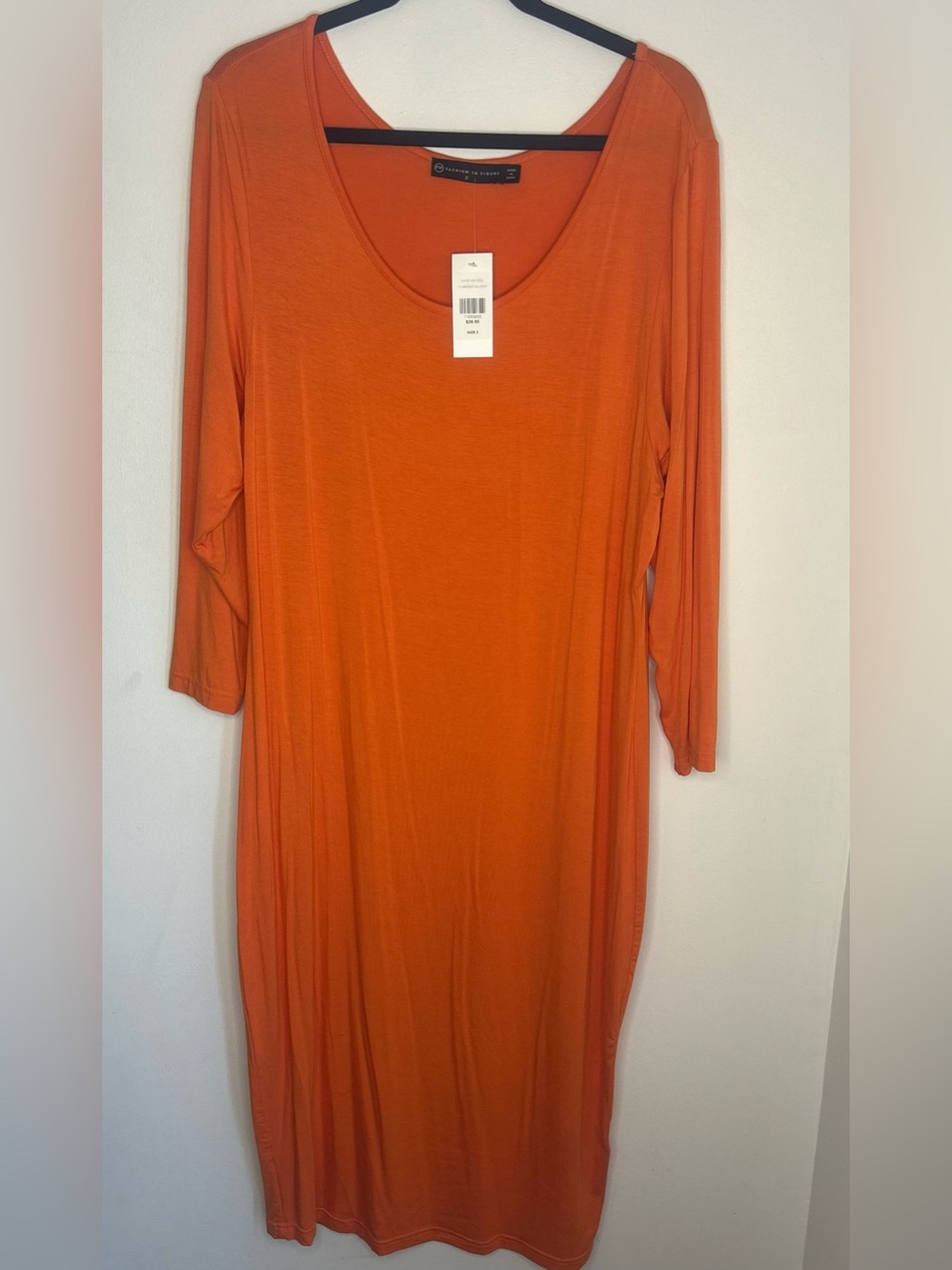 Fashion to Figure Orange Scoop-Neck 3/4 Sleeve Midi Dress